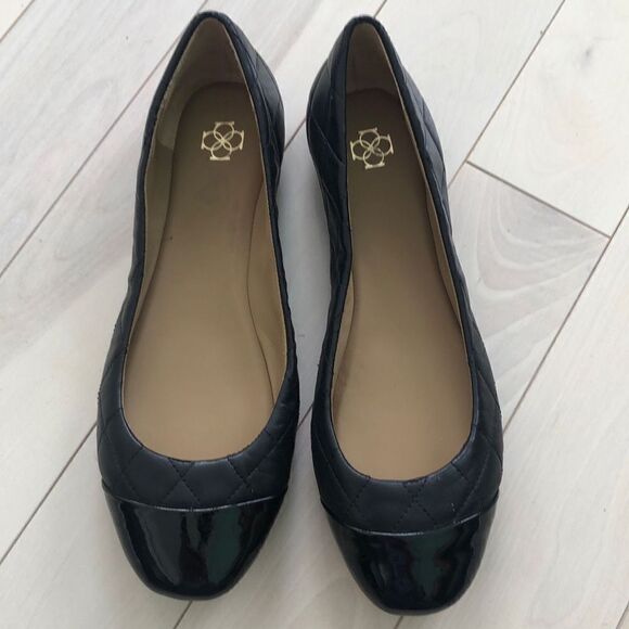 Ann Taylor Women's Quilted Leather Slip On Soft Cap-toe Ballet Shoes Black 8M - Picture 1 of 5